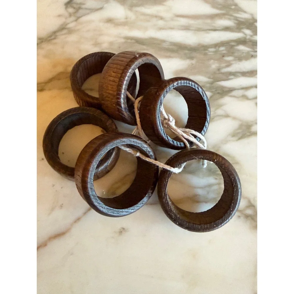 Set of 6 Rustic Wooden Napkin Rings Natural‎ Grain Farmhouse Table Decor